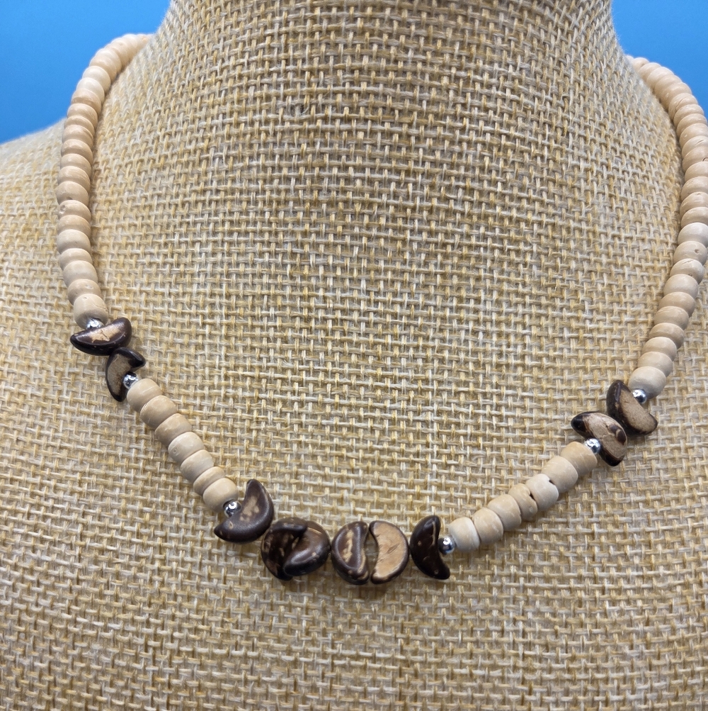 Wooden Beaded Necklace with Coconut Shell Accents